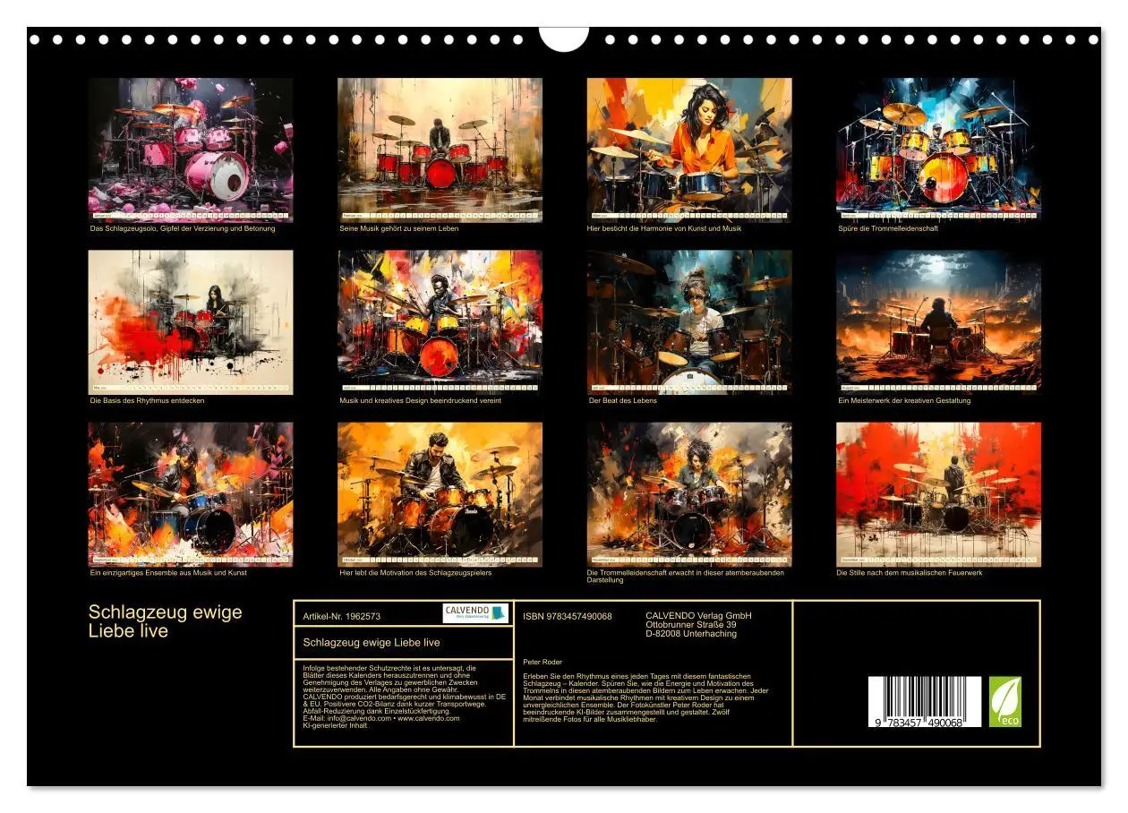 Bild: 9783457490068 | Schlagzeug ewige Liebe live (Wandkalender 2026 DIN A3 quer),...