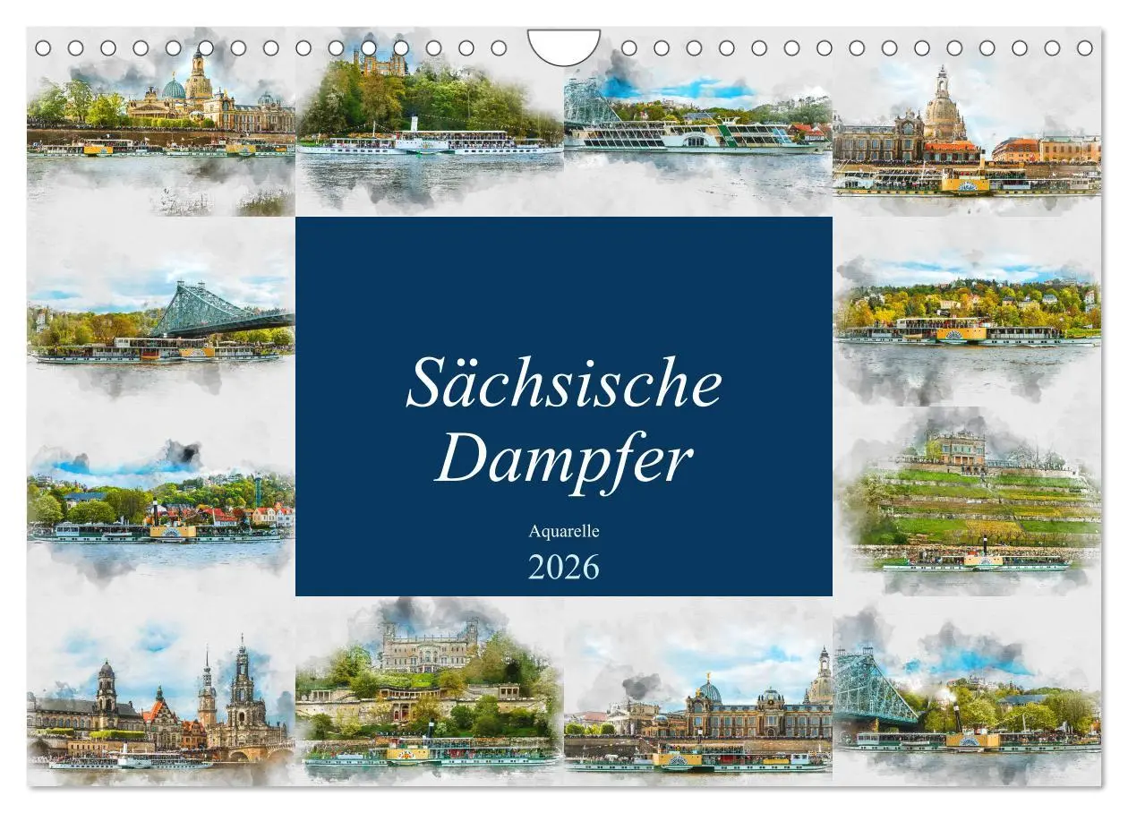 Cover: 9783457860168 | Sächsische Dampfer Aquarelle (Wandkalender 2026 DIN A4 quer),...