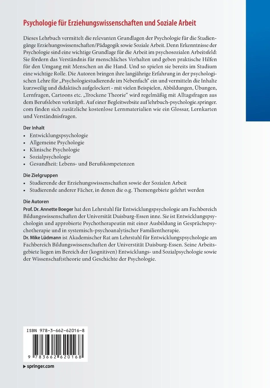 Rückseite: 9783662620168 | Psychologie für Erziehungswissenschaften und Soziale Arbeit | Buch