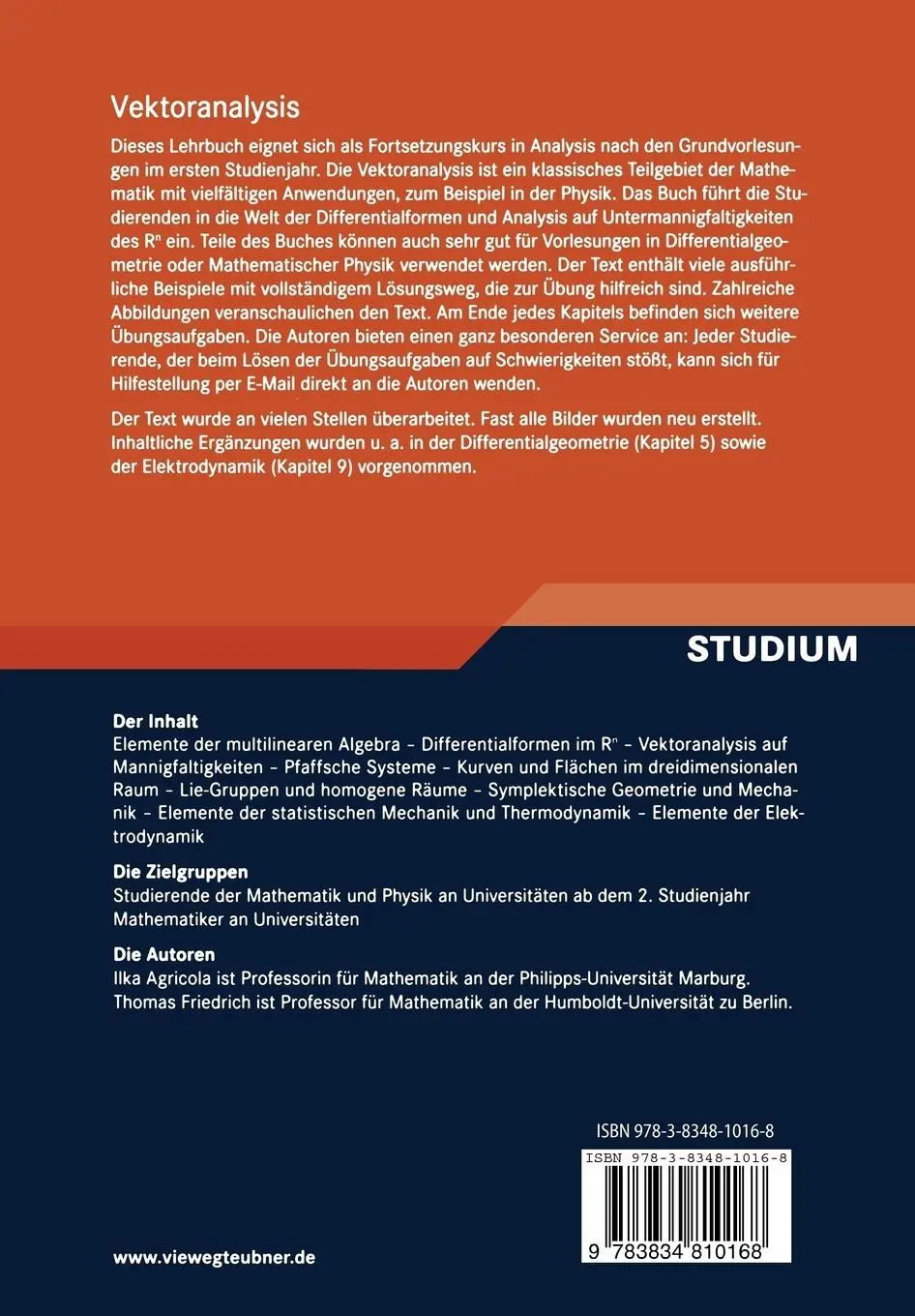 Rückseite: 9783834810168 | Vektoranalysis | Differentialformen in Analysis, Geometrie und Physik