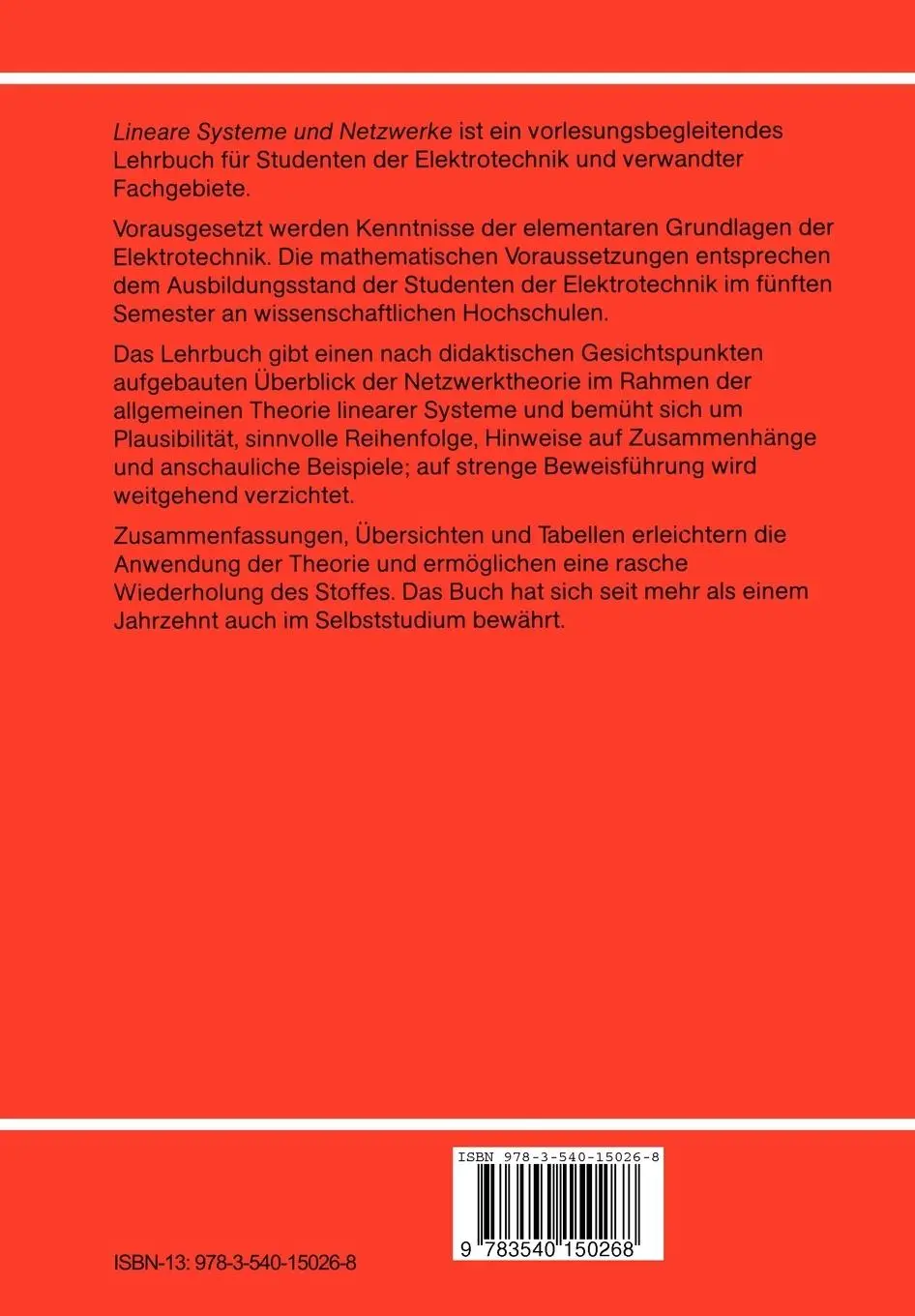 Rückseite: 9783540150268 | Lineare Systeme und Netzwerke | Eine Einführung | Hellmuth Wolf | Buch