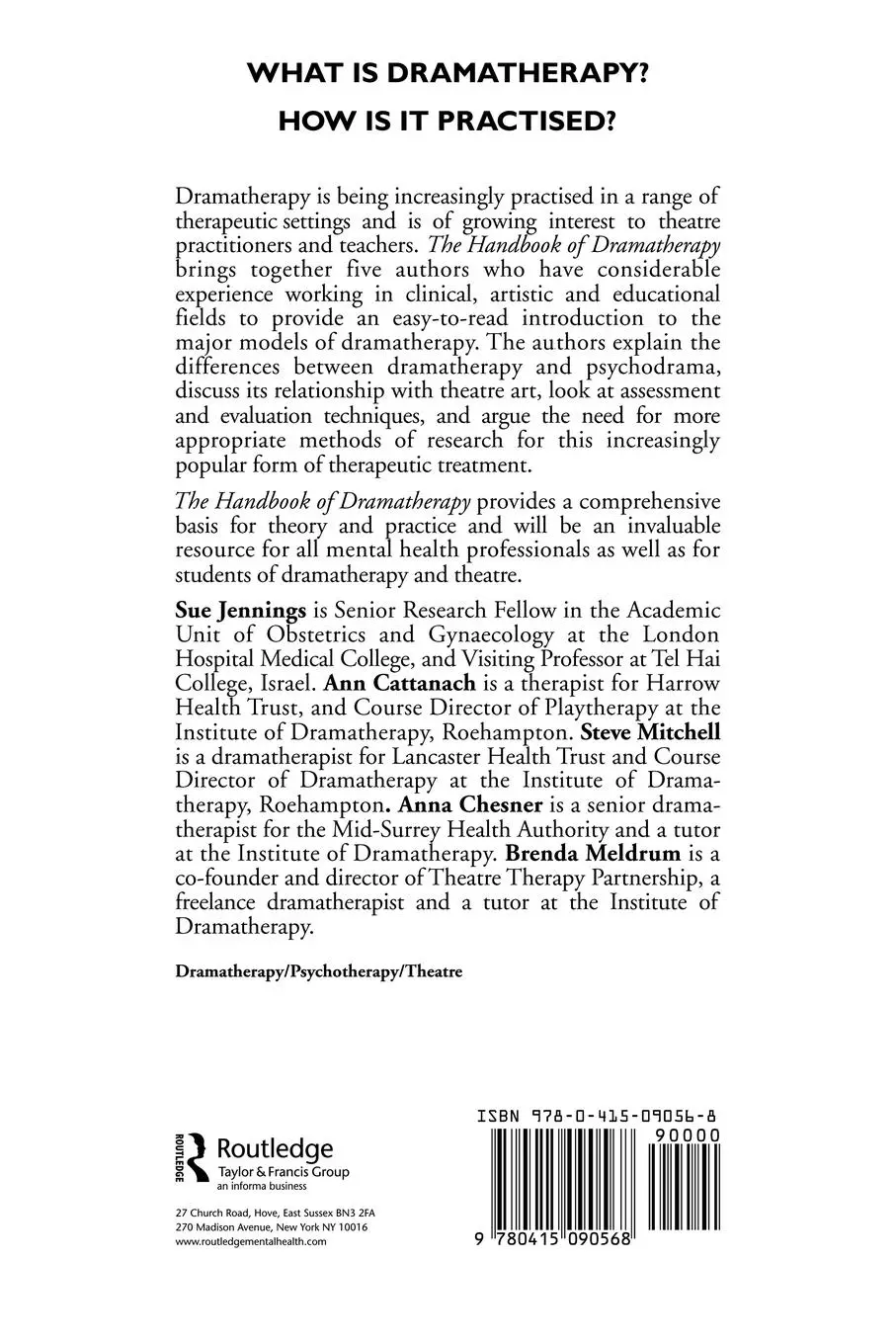 Rückseite: 9780415090568 | The Handbook of Dramatherapy | Sue Jennings (u. a.) | Taschenbuch