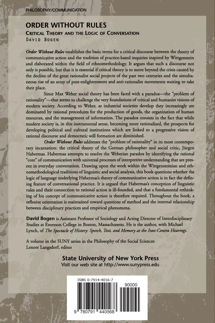 Rückseite: 9780791440568 | Order Without Rules | Critical Theory and the Logic of Conversation
