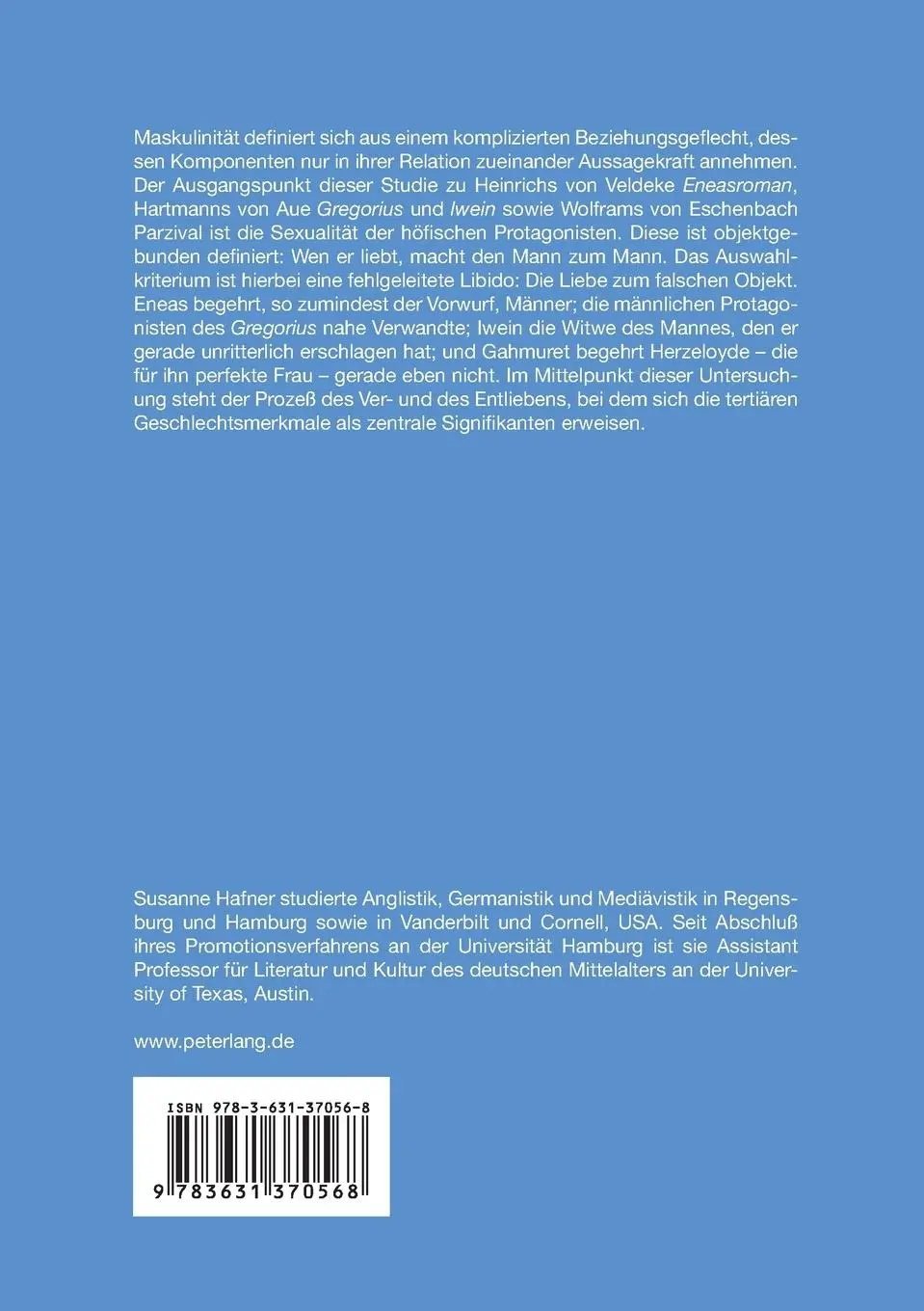 Rückseite: 9783631370568 | Maskulinität in der höfischen Erzählliteratur | Susanne Hafner | Buch
