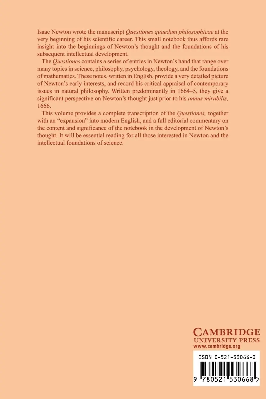 Rückseite: 9780521530668 | Certain Philosophical Questions | Newton's Trinity Notebook | Buch