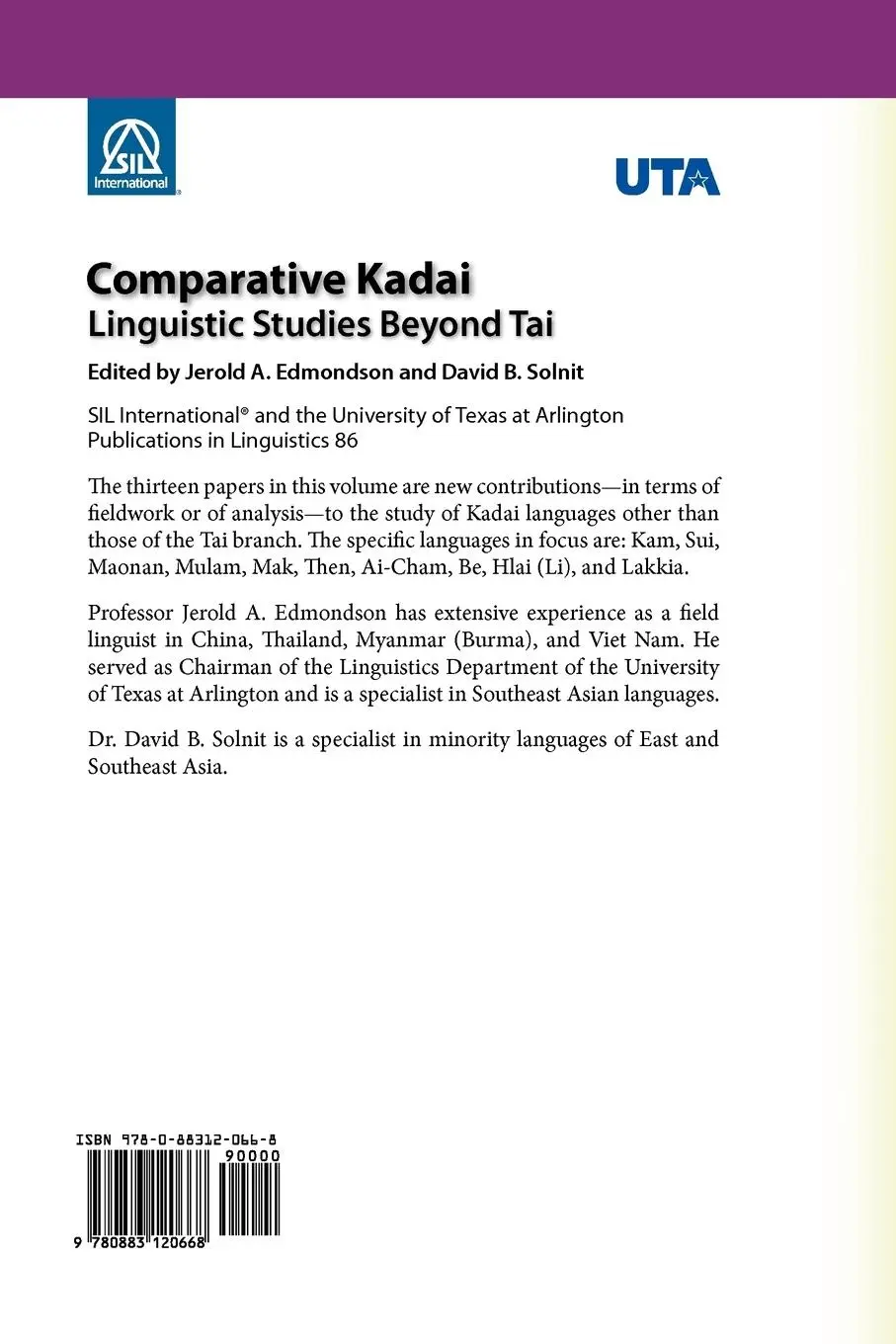Rückseite: 9780883120668 | Comparative Kadai | Linguistic Studies Beyond Tai | Kenneth Lee Pike