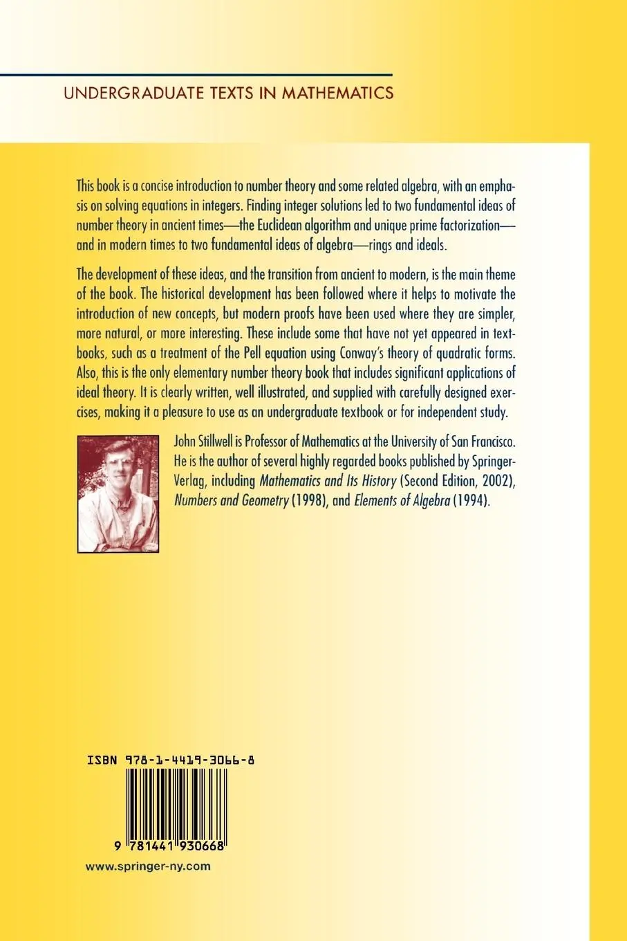 Rückseite: 9781441930668 | Elements of Number Theory | John Stillwell | Taschenbuch | xii | 2010
