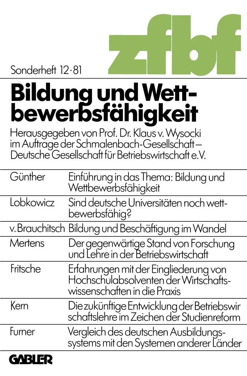 Cover: 9783409390668 | Bildung und Wettbewerbsfähigkeit | Klaus von Wysocki | Taschenbuch