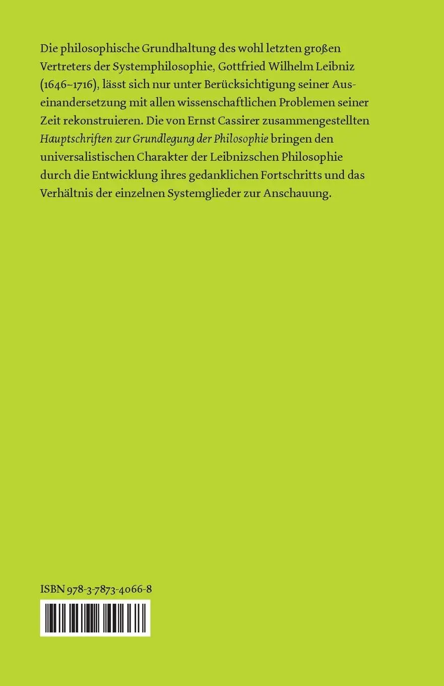 Rückseite: 9783787340668 | Hauptschriften zur Grundlegung der Philosophie I | Gottfried W Leibniz