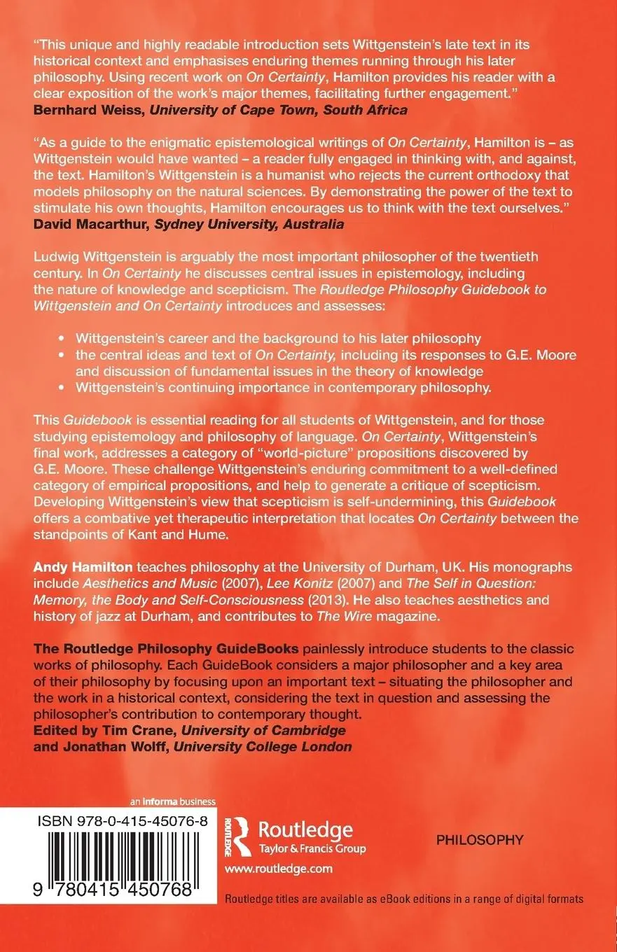 Rückseite: 9780415450768 | Routledge Philosophy GuideBook to Wittgenstein and On Certainty | Buch