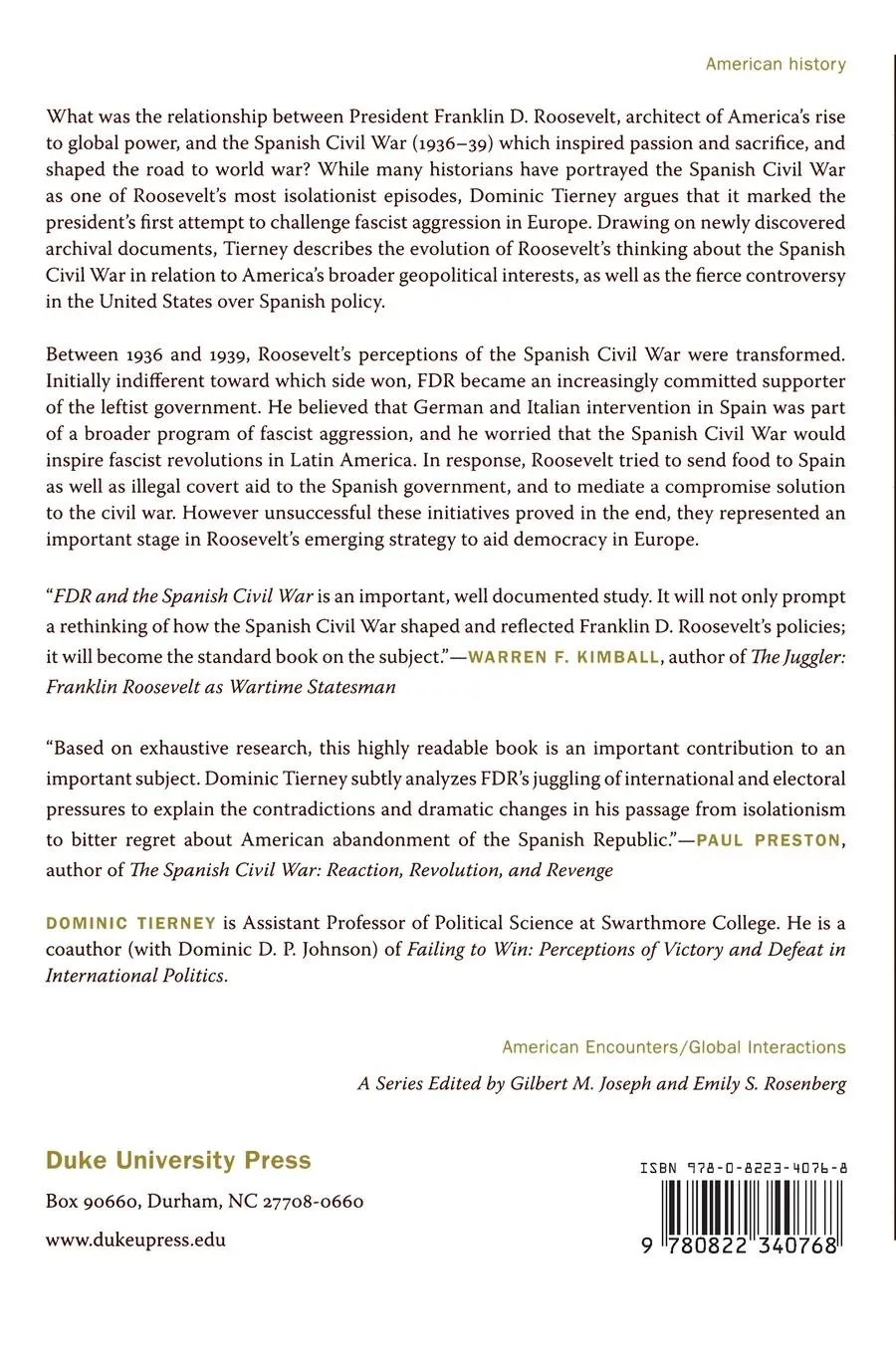 Rückseite: 9780822340768 | FDR and the Spanish Civil War | Dominic Tierney | Taschenbuch | 2007
