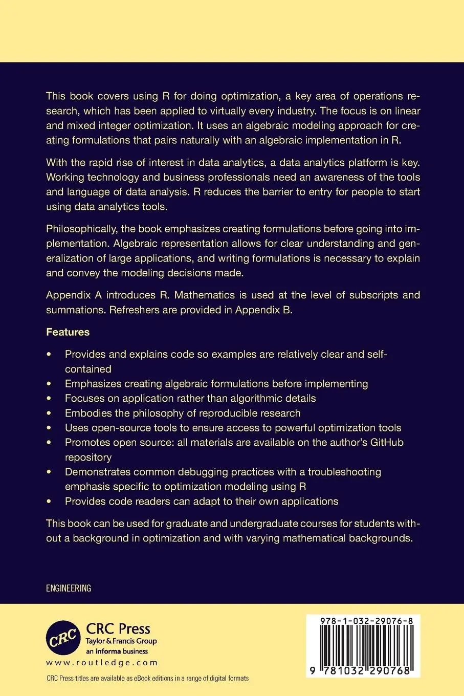 Rückseite: 9781032290768 | Optimization Modelling Using R | Timothy R. Anderson | Taschenbuch