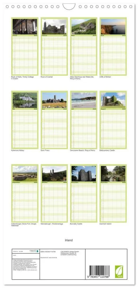 Bild: 9783457110768 | Familienplaner 2025 - Irland mit 5 Spalten (Wandkalender, 21 x 45...