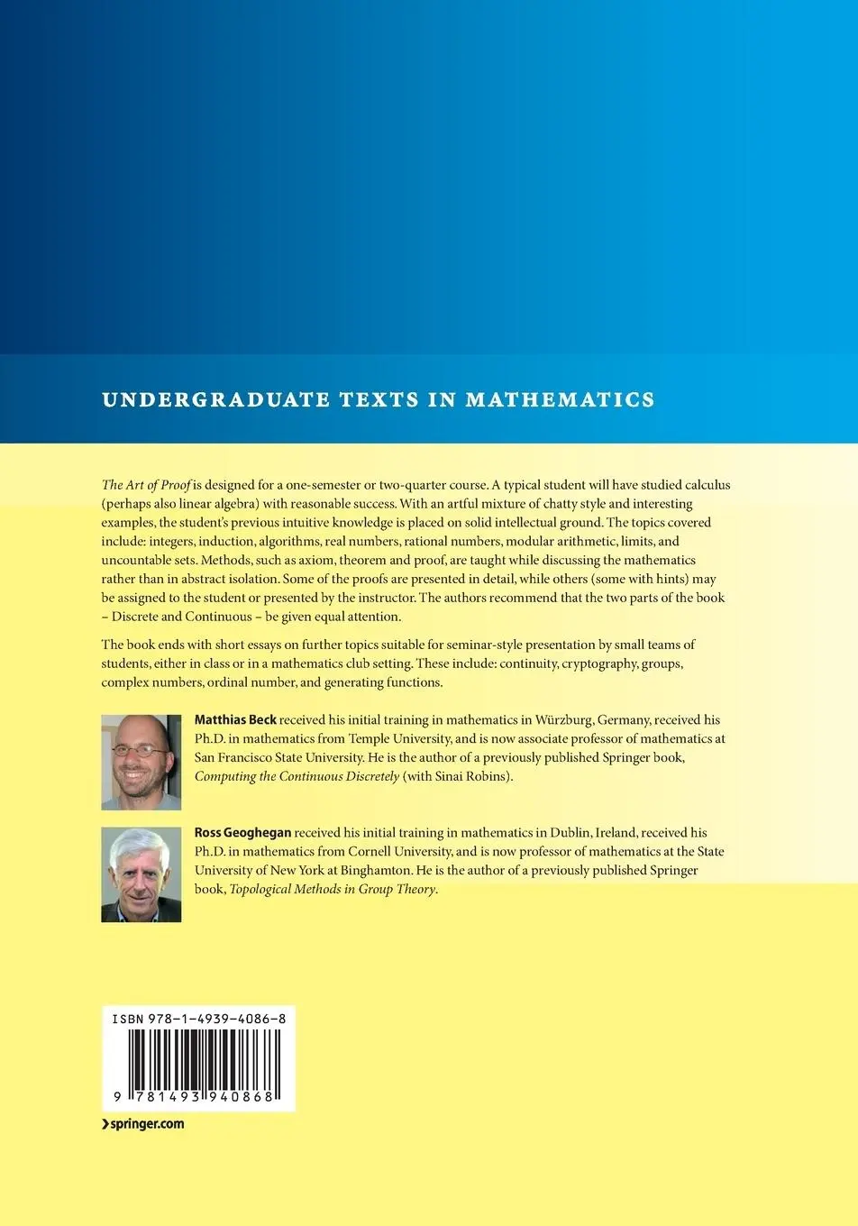 Rückseite: 9781493940868 | The Art of Proof | Basic Training for Deeper Mathematics | Taschenbuch