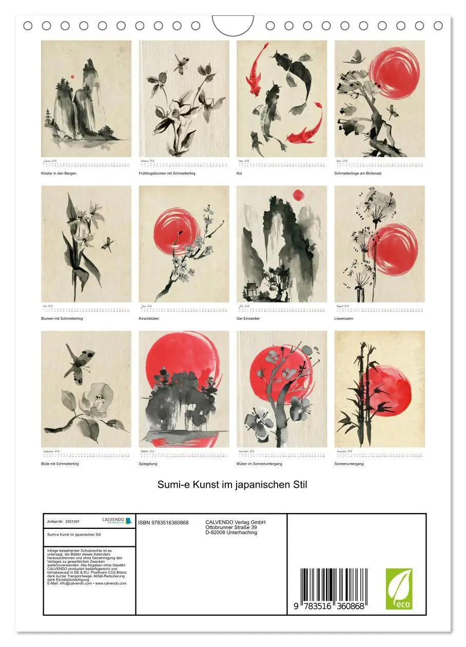 Bild: 9783516360868 | Sumi-e Kunst im japanischen Stil (Wandkalender 2026 DIN A4 hoch),...