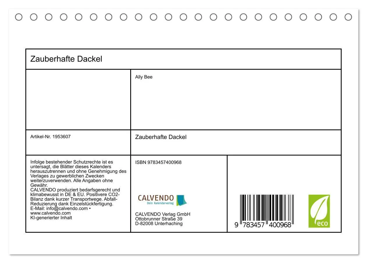 Bild: 9783457400968 | Zauberhafte Dackel (Tischkalender 2026 DIN A5 quer), CALVENDO...