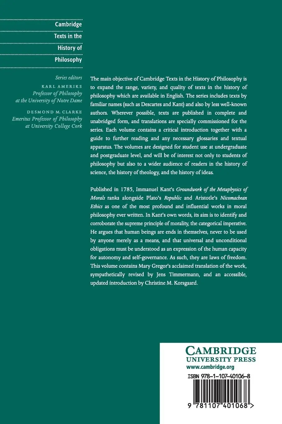 Rückseite: 9781107401068 | Kant | Groundwork of the Metaphysics of Morals | Immanuel Kant | Buch