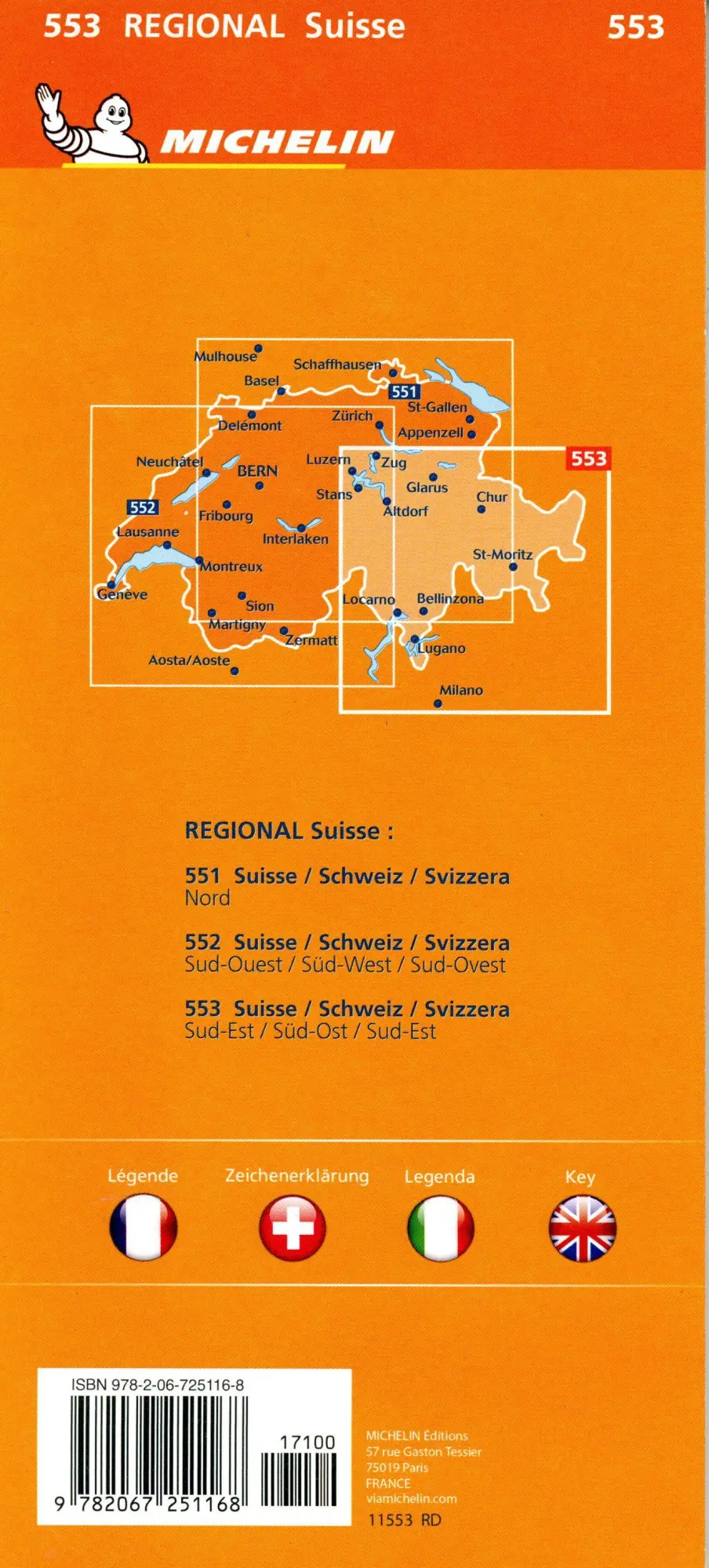Bild: 9782067251168 | Suisse Sud-Est - Michelin Regional Map 553 1:200 000 | Maps | Michelin