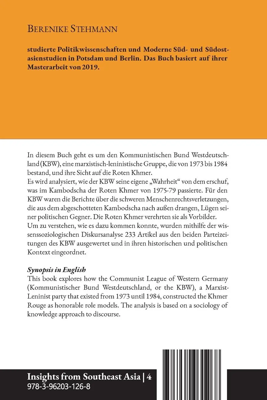 Rückseite: 9783962031268 | Die Rezeption der Roten Khmer im Kommunistischen Bund Westdeutschland