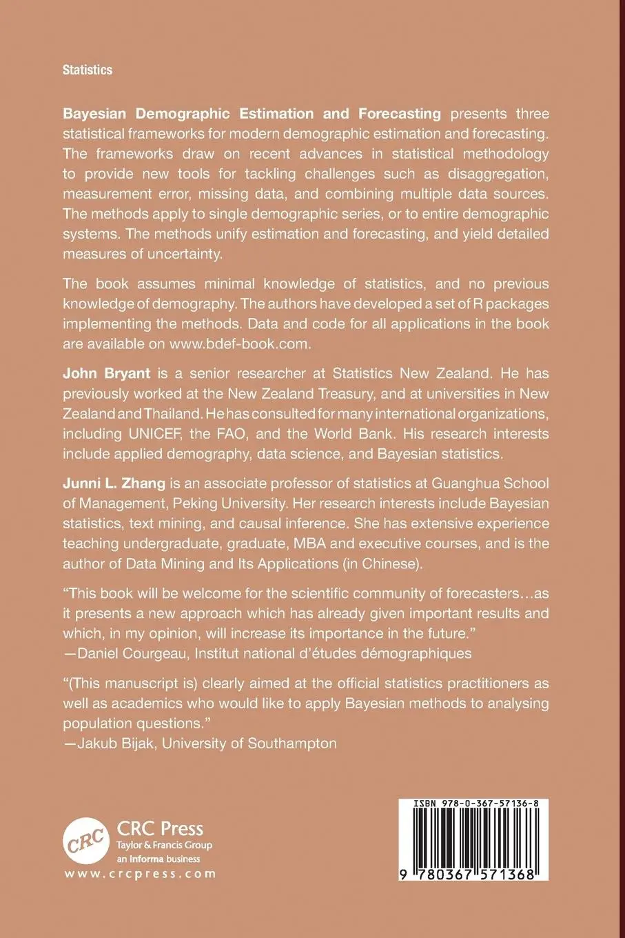 Rückseite: 9780367571368 | Bayesian Demographic Estimation and Forecasting | John Bryant (u. a.)