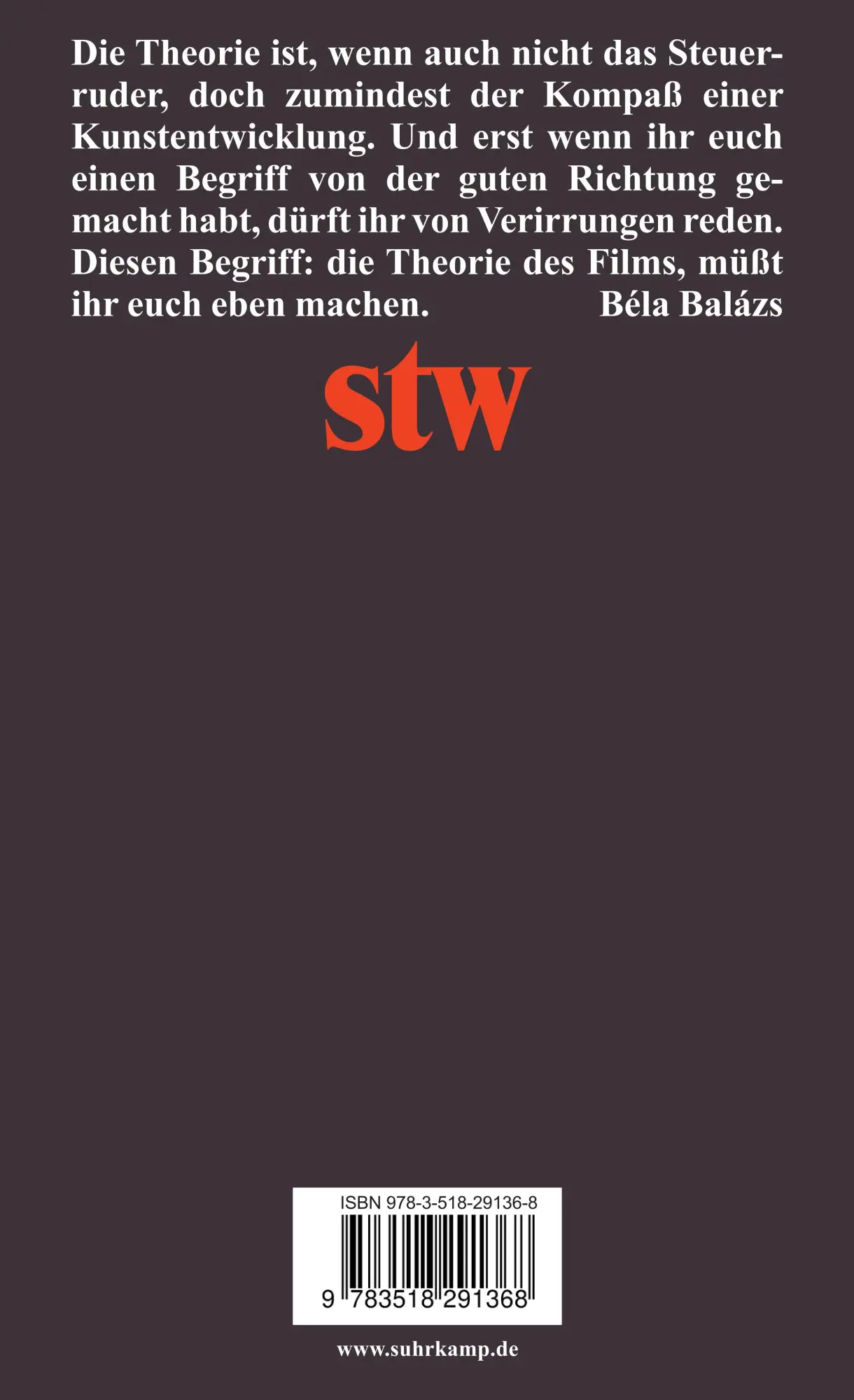 Rückseite: 9783518291368 | Der sichtbare Mensch | Bela Balazs | Taschenbuch | 192 S. | Deutsch
