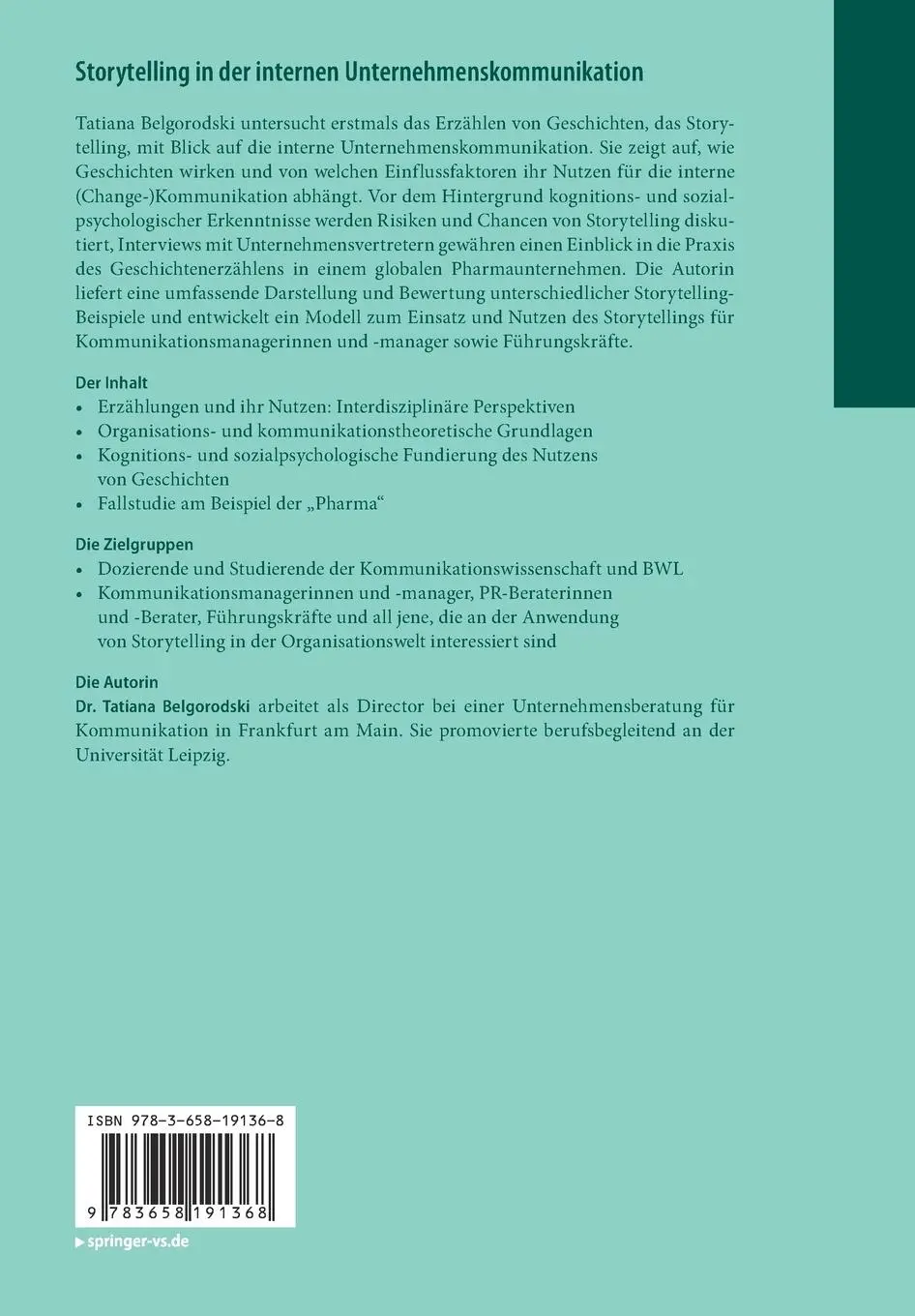 Rückseite: 9783658191368 | Storytelling in der internen Unternehmenskommunikation | Belgorodski