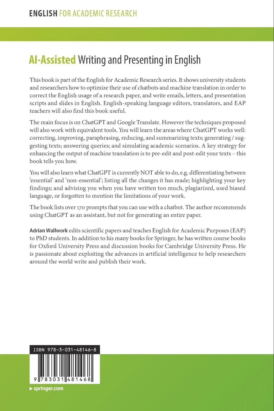 Rückseite: 9783031481468 | AI-Assisted Writing and Presenting in English | Adrian Wallwork | Buch