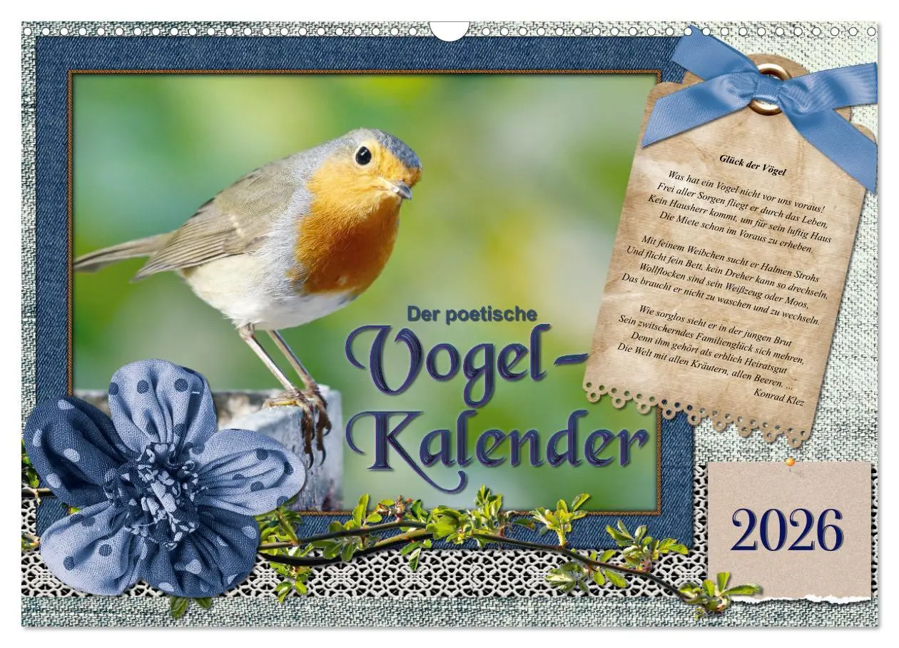 Cover: 9783457661468 | Der poetische Vogelkalender (Wandkalender 2026 DIN A3 quer),...