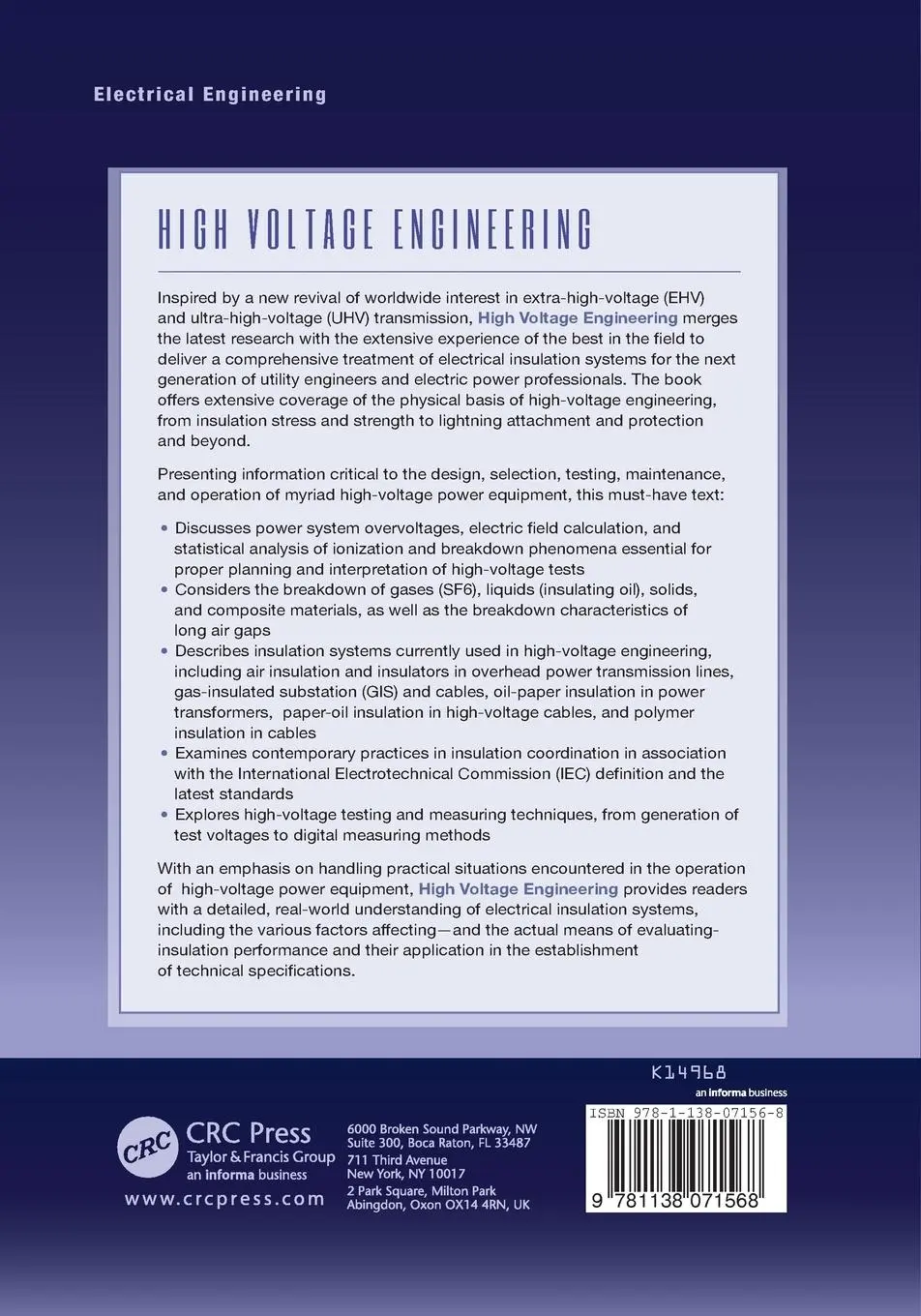 Rückseite: 9781138071568 | High Voltage Engineering | Farouk A. M. Rizk (u. a.) | Taschenbuch