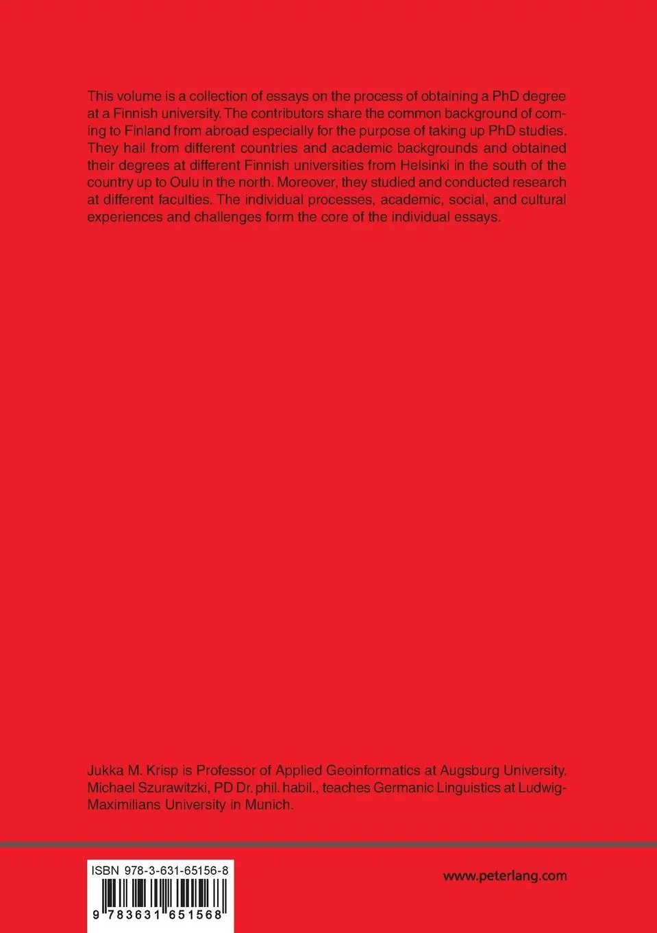 Rückseite: 9783631651568 | Doctoral Experiences in Finland | Michael Szurawitzki (u. a.) | Buch