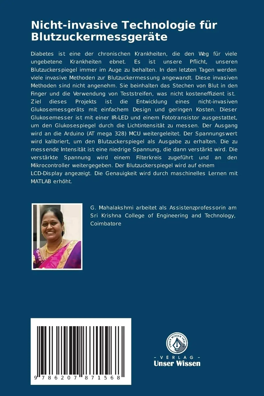 Rückseite: 9786207871568 | Nicht-invasive Technologie für Blutzuckermessgeräte | Gunasekaran
