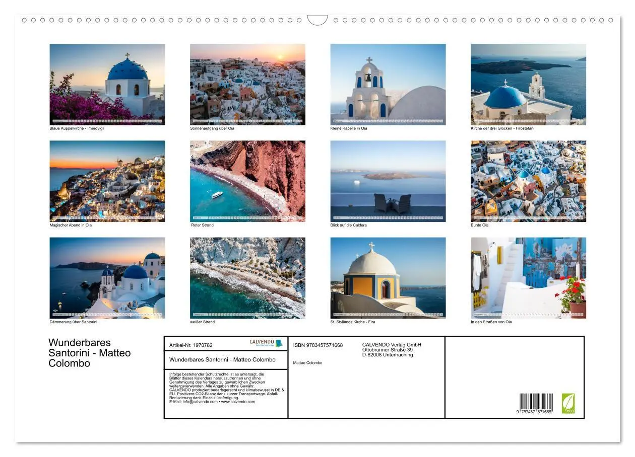 Bild: 9783457571668 | Wunderbares Santorini - Matteo Colombo (Wandkalender 2026 DIN A2...
