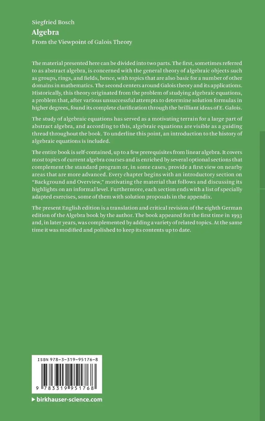 Rückseite: 9783319951768 | Algebra | From the Viewpoint of Galois Theory | Siegfried Bosch | Buch