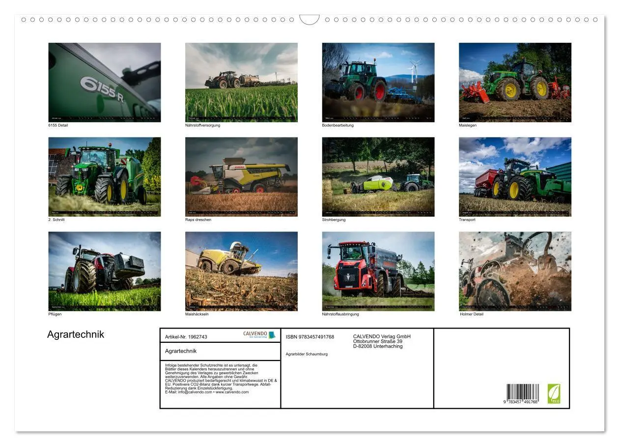 Bild: 9783457491768 | Agrartechnik (Wandkalender 2026 DIN A2 quer), CALVENDO Monatskalender