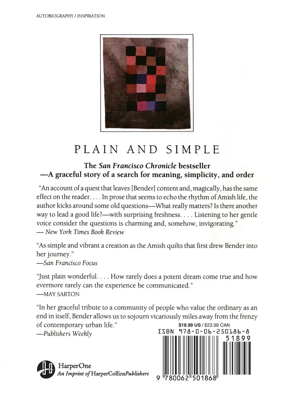 Rückseite: 9780062501868 | Plain and Simple | Sue Bender | Taschenbuch | Kartoniert / Broschiert