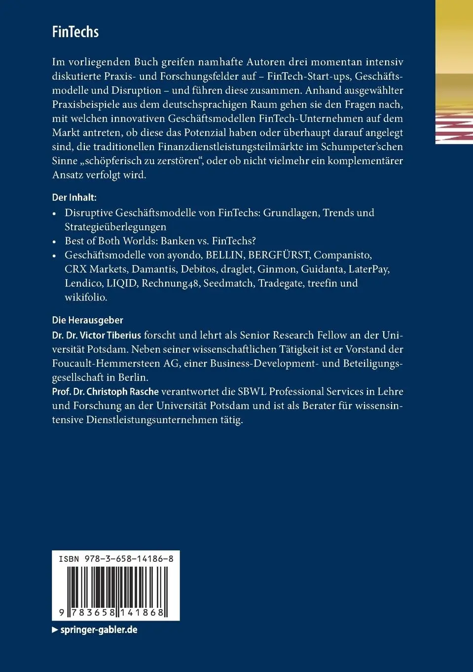 Rückseite: 9783658141868 | FinTechs | Disruptive Geschäftsmodelle im Finanzsektor | Taschenbuch