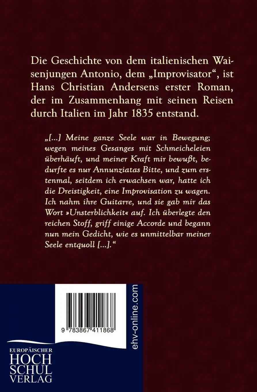 Rückseite: 9783867411868 | Der Improvisator | Hans Christian Andersen | Taschenbuch | 388 S.