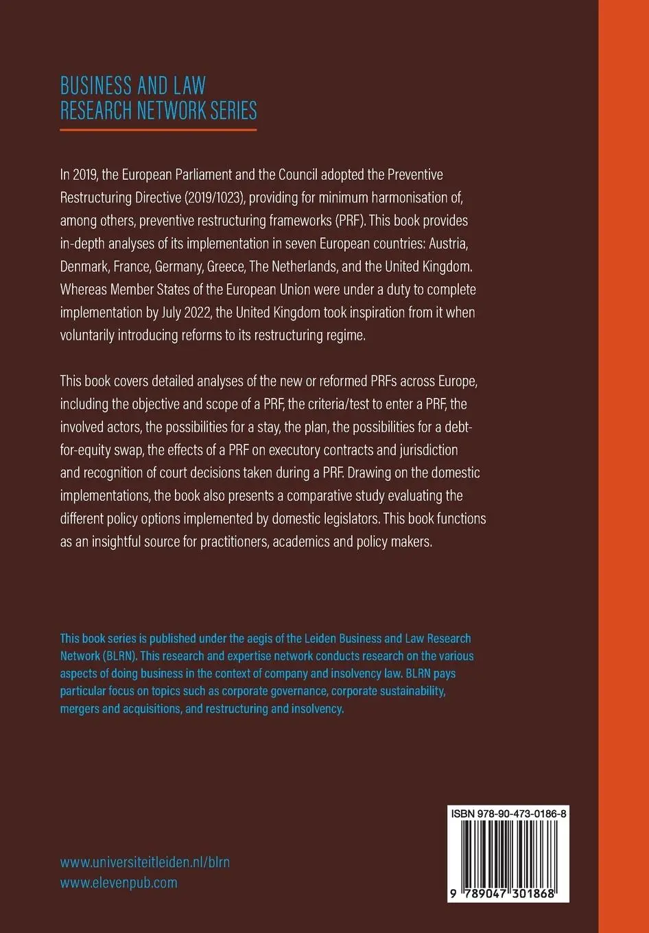Rückseite: 9789047301868 | Implementation of the EU Preventive Restructuring Directive | Buch
