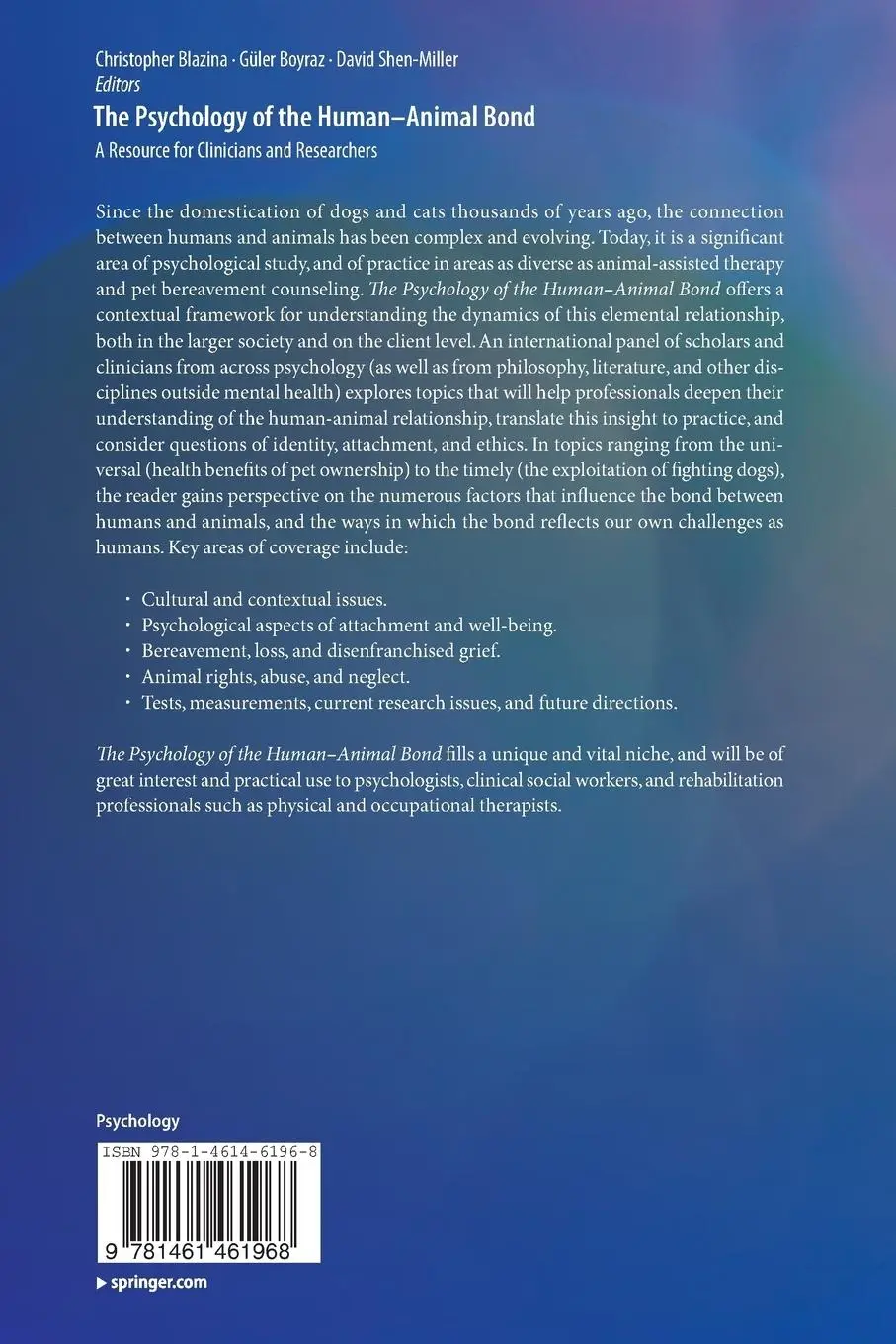 Rückseite: 9781461461968 | The Psychology of the Human-Animal Bond | Christopher Blazina (u. a.)