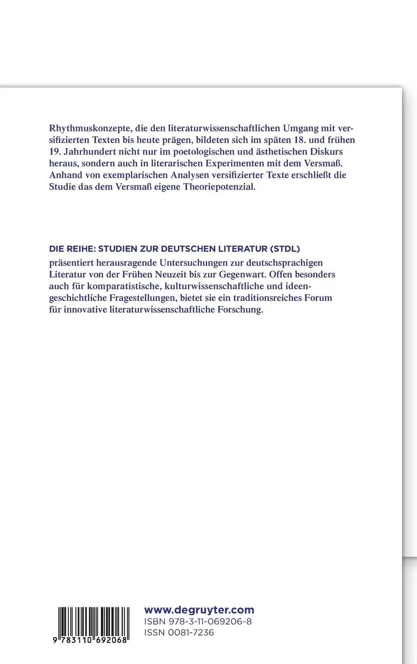 Rückseite: 9783110692068 | Poetologien des Rhythmus um 1800 | Elisa Ronzheimer | Buch | VIII