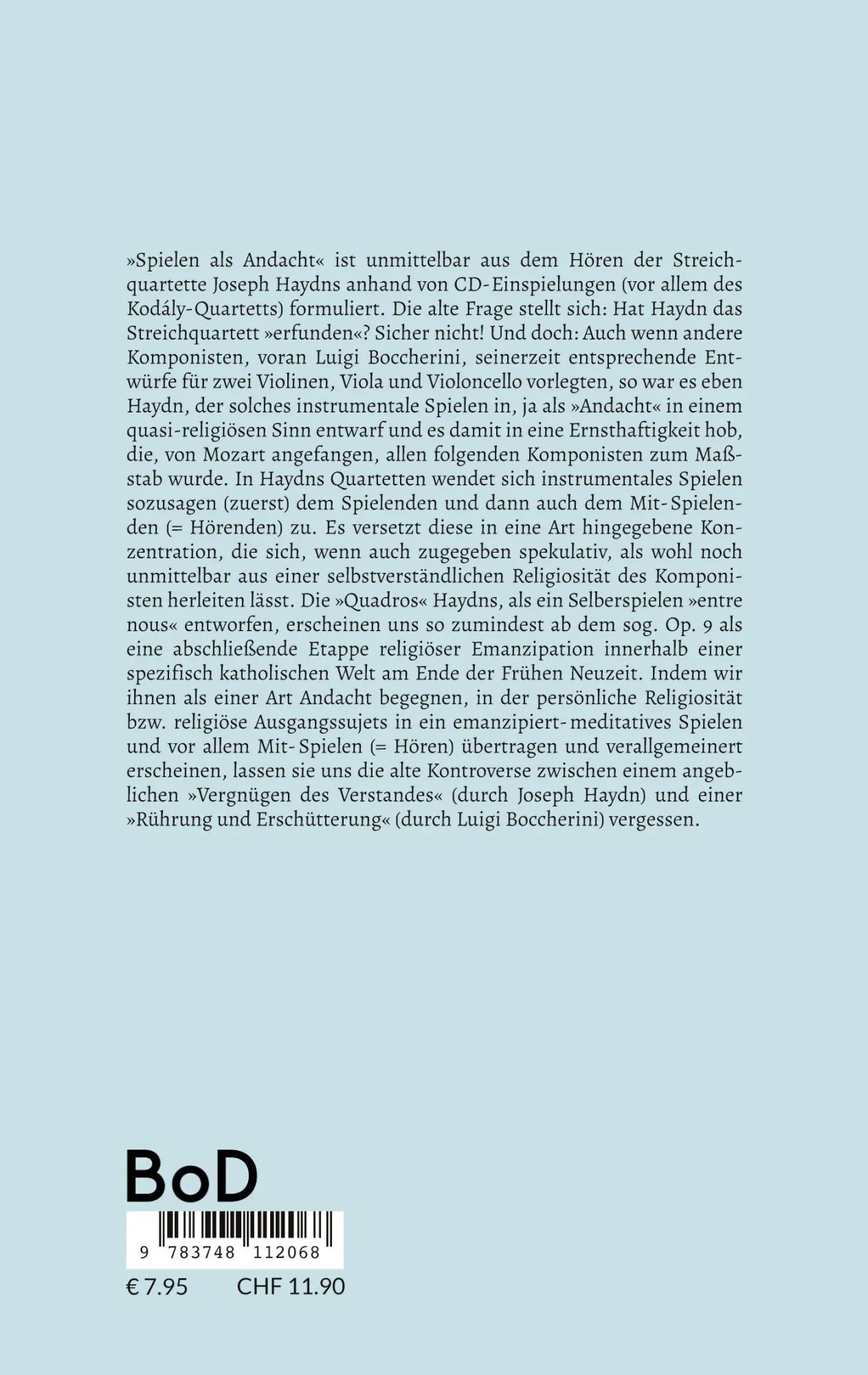 Rückseite: 9783748112068 | Spielen als Andacht | Extempore zu den Streichquartetten Joseph Haydns