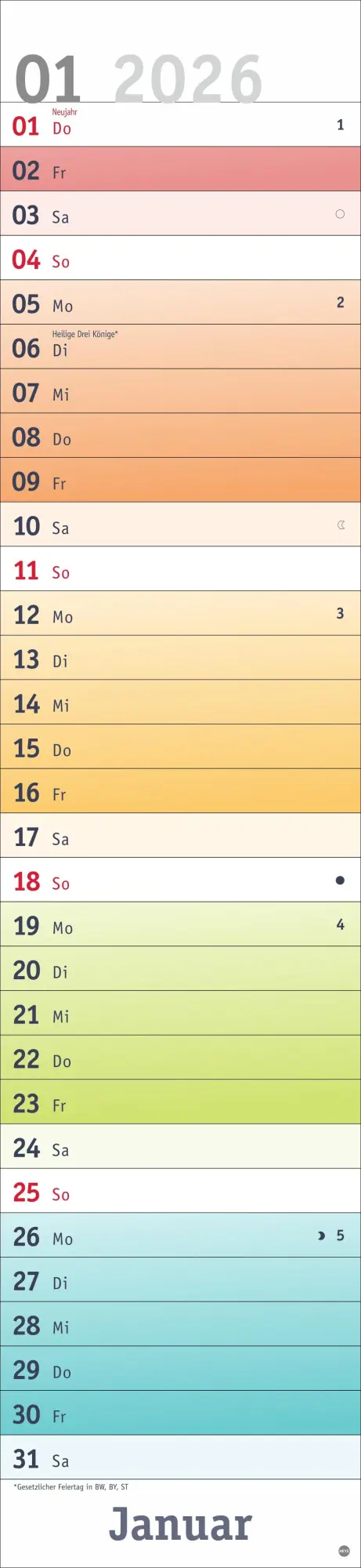 Bild: 9783756412068 | Bunte Wochen Langplaner XL 2026 | Kalender | Bürokalender Heye | 13 S.