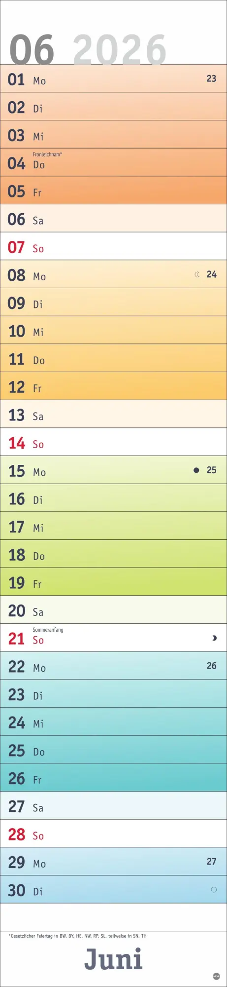 Bild: 9783756412068 | Bunte Wochen Langplaner XL 2026 | Kalender | Bürokalender Heye | 13 S.
