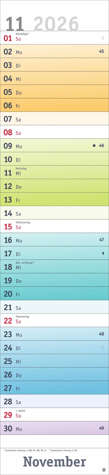 Bild: 9783756412068 | Bunte Wochen Langplaner XL 2026 | Kalender | Bürokalender Heye | 13 S.