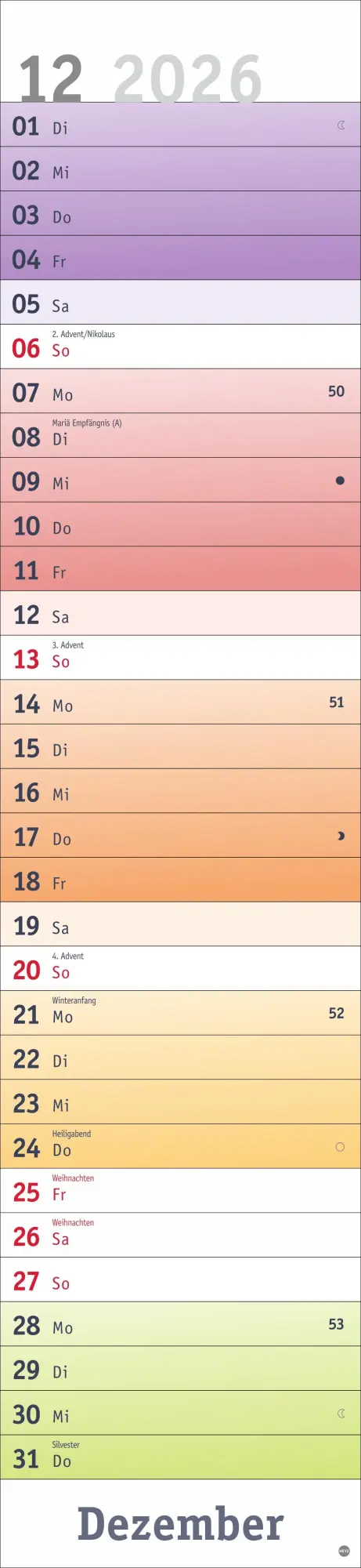 Bild: 9783756412068 | Bunte Wochen Langplaner XL 2026 | Kalender | Bürokalender Heye | 13 S.