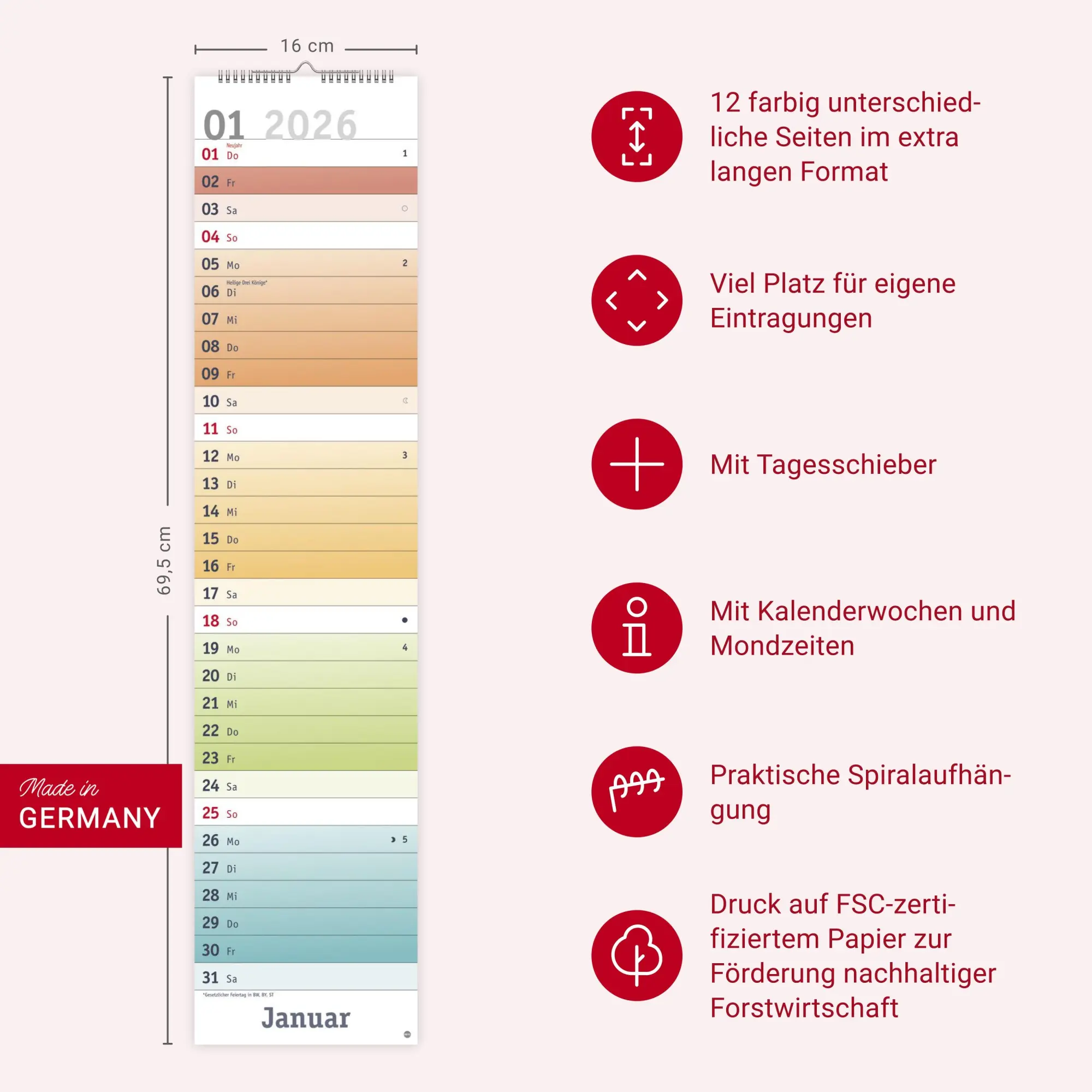 Bild: 9783756412068 | Bunte Wochen Langplaner XL 2026 | Kalender | Bürokalender Heye | 13 S.