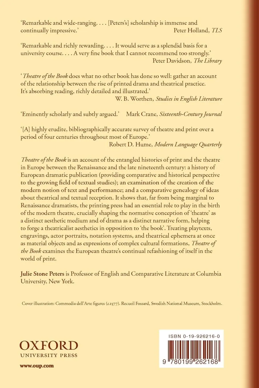 Rückseite: 9780199262168 | Theatre of the Book 1480-1880 | Print, Text and Performance in Europe