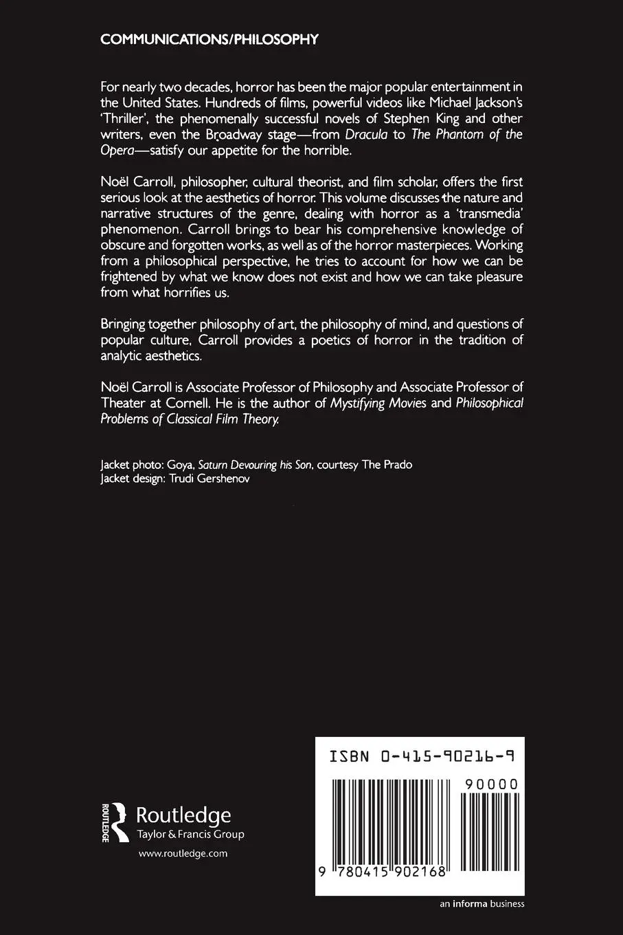 Rückseite: 9780415902168 | The Philosophy of Horror | Or, Paradoxes of the Heart | Noel Carroll