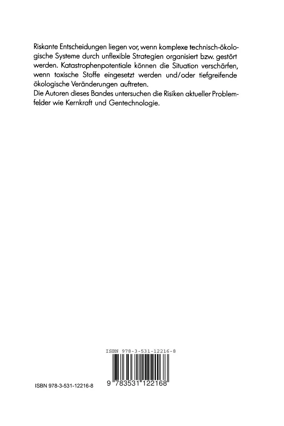 Rückseite: 9783531122168 | Riskante Entscheidungen und Katastrophenpotentiale | Klaus-Peter Japp