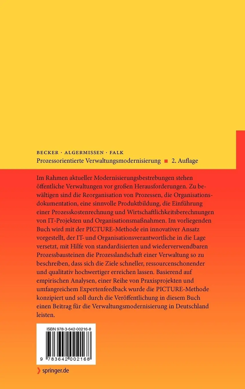 Rückseite: 9783642002168 | Prozessorientierte Verwaltungsmodernisierung | Jörg Becker (u. a.)